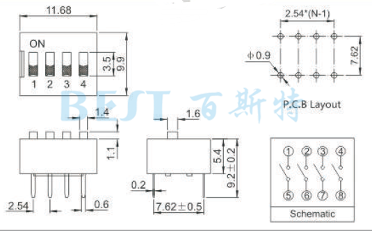 編碼開關DIP-X參考圖紙 編碼開關DIP-X參考圖紙