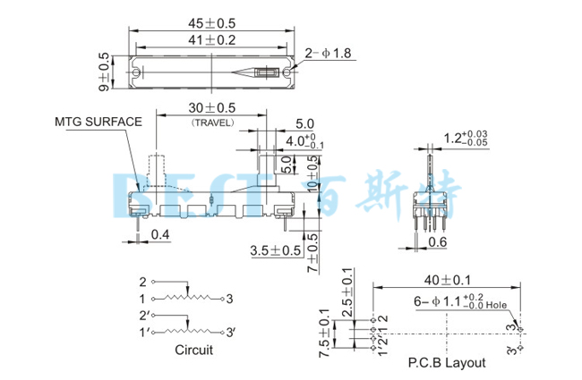 電位器F-3045G參考圖紙 電位器F-3045G參考圖紙
